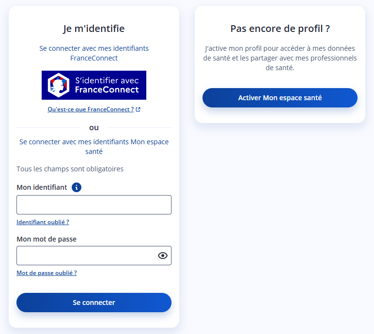 écran de connexion à mon espace santé