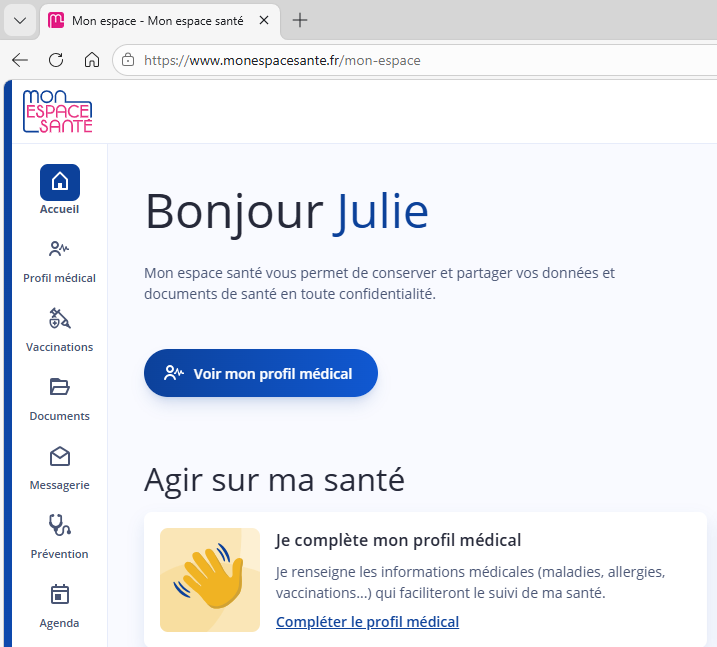 interface mon espace sante