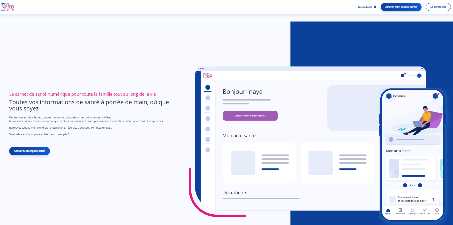 Capture page d'accueil mon espace santé