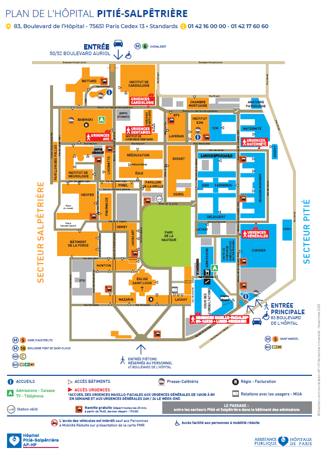 Plan de l'hôpital Universitaire Pitié-Salpêtrière