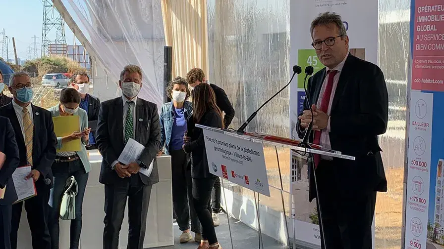 Pose de la première pierre de la future plateforme gérontologique "Adélaïde-Hautval", à Villiers-le-Bel