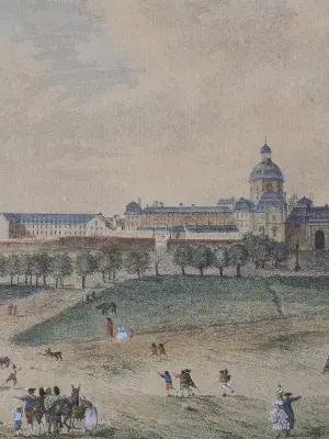 Savard, Vue de la Salpêtrière, prise du boulevard, XVIIIe siècle, H. 41,50 cm x l. 52,00 cm, papier, Musée de l’Assistance publique – Hôpitaux de Paris, inv. AP 64